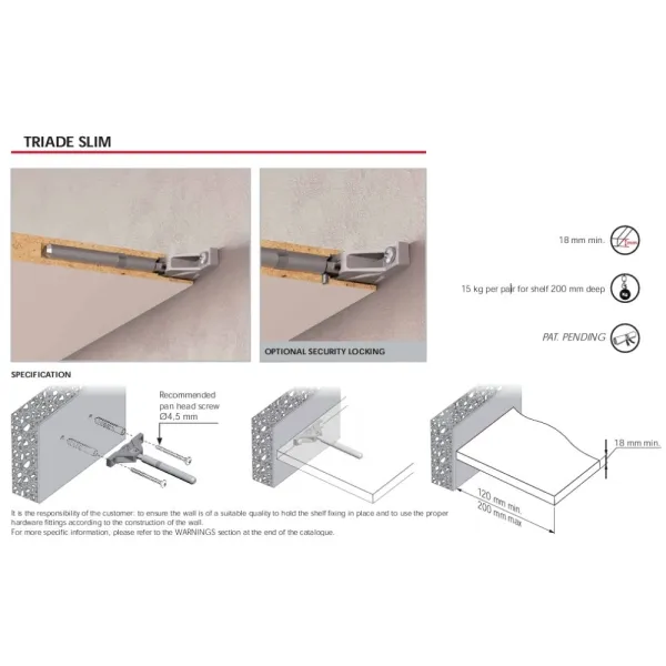 Concealed shelving system TRIADE PRO MINI, for shelf from 25mm