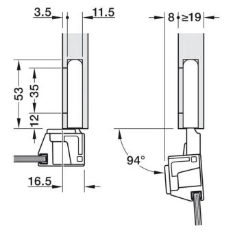 Concealed hinges Conecta, 2pcs., 94°, for aluminium frame doors, full overlay, with soft close, nickel/white