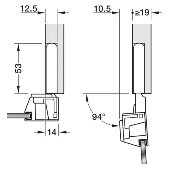 Concealed hinges Conecta, 2pcs., 94°, for aluminium frame doors, full overlay, with soft close, titanium