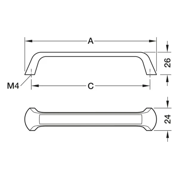Rankenėlė H2555, cc128mm, L142mm, nikelis šlifuotas