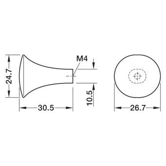 Rankenėlė vieno taško medinė H2525, 26x31mm, juoda