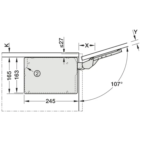 Mechanizmas FREE SLIM FLAP 1.12, įfrezuojamas, antracitas