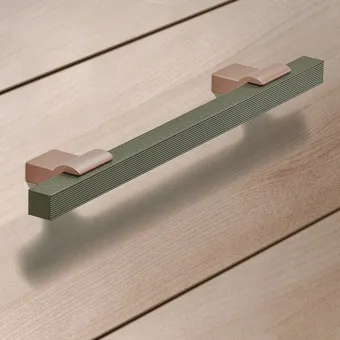 Handle 00065, cc160mm, L242mm, H37.5mm, metallic green / matt rose gold