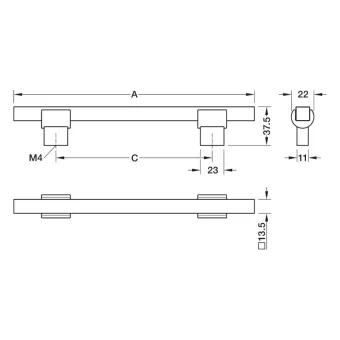 Rankenėlė 00065, cc160mm, L242mm, H37.5mm, juoda matinė/nikelis šlifuotas