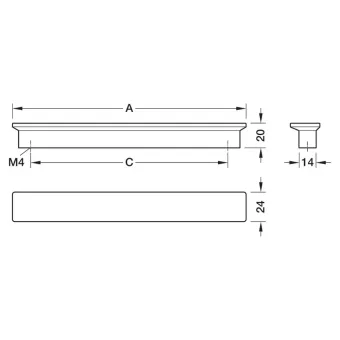 Handle 00072, cc160mm, L190mm, H24mm, lacquered natural oak