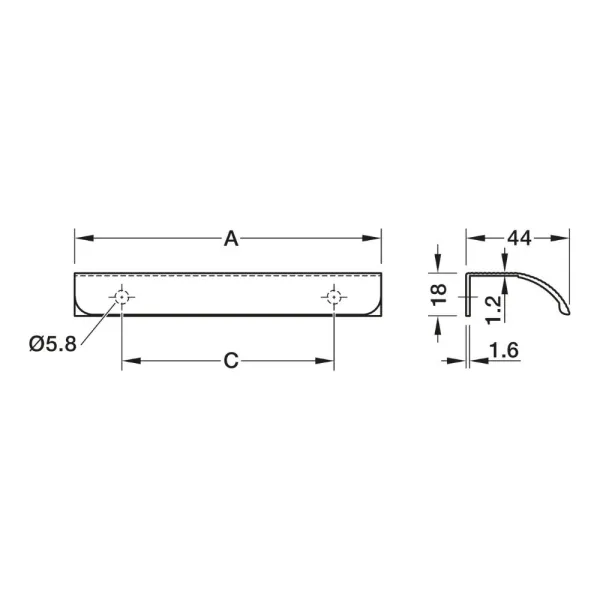 Profilio rankenėlė 00074, cc250mm, L350mm, aliuminis juoda