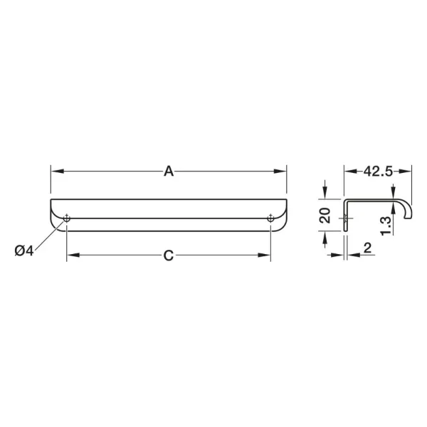 Profile handle H2550, cc320mm, L340mm, aluminium