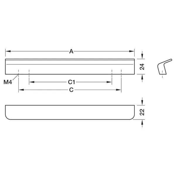 Handle FLAPP, cc160mm, L200mm, H24mm, brushed black