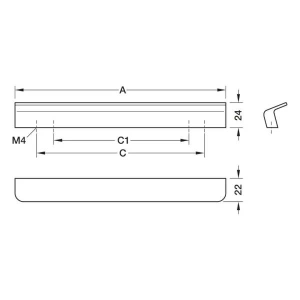 Handle FLAPP, cc160mm, L200mm, H24mm, brushed brass