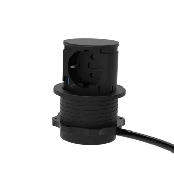 Socket Element Pop-Up, Lowerable, 1xSchuko, 1xUSB-C charger, cable L2000mm, black