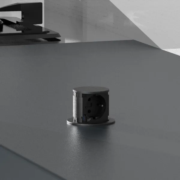 Rozečių blokas Pop-Up, ištraukiamas 1xSchuko, 1xUSB-C kroviklis, laidas L2000mm, juoda