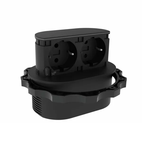 Socket Element Pop-Up, Lowerable, 2xSchuko, 1xUSB-C charger, cable L2000mm, black