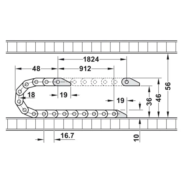 Cable guide - energy chain for drawers, 1002mm, black