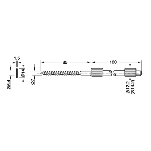 Hidden shelf support ≥22mm ⌀14.2mm