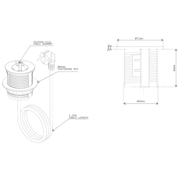 Rozečių blokas PowerDot Compact 60 1xF 1xlizdas laidams, balta