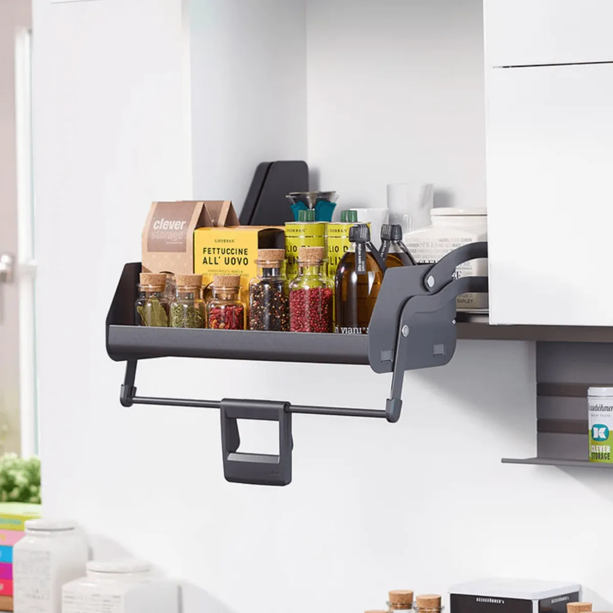 Pull-down shelves